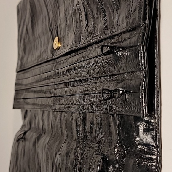 Vintage Eel Skin Leather Clutch Purse Black Fold Over Soft Pockets Handbag - Picture 11 of 16